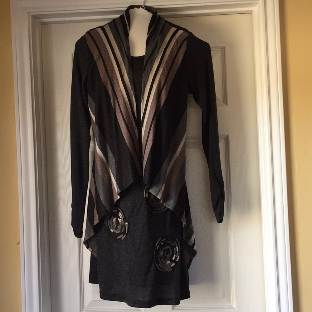 Simon Chang soft Knit Dress with Built in cardigan
